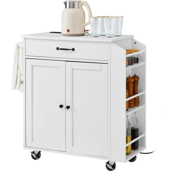 Kitchen Island Cart with Wheels, Rolling Storage Cabinet with Charging Station, Mobile Kitchen Organizer with Drawers and Power Outlets