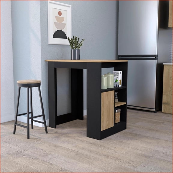 Kitchen Island Compact Modern 1-Door with Open Storage Wenge and Natural Oak | Melamine | Particleboard