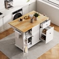 thumbnail image 1 of Kitchen Island with Drop Leaf, 53.9" Width Rolling Kitchen Cart on Wheels with Internal Storage Rack and 3 Tier Pull Out Cabinet Organizer, Kitchen Storage Cart with Spice Rack, Towel Rack (White), 1 of 28
