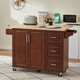 thumbnail image 1 of Kitchen Island with Drop Leaf Counter Top, Rolling Kitchen Island with Storage, Barn Door Kitchen Island Table Tower Rack, Island Table On Wheels for Kitchen, Brown, 1 of 8