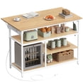 thumbnail image 1 of Kitchen Island with Drop Leaf, Kitchen Workbench with Extendable Worktop, Kitchen Cart, Pegboard, Power Strip, Adjustable Shelf, Golden Oak and Cloud White, 1 of 6