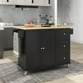 thumbnail image 1 of Kitchen Island with Drop Leaf Tabletop and Wheels, Rolling Kitchen Cart with 2 Door Cabinet, 3 Drawers, Spice Rack and Towel Rack, Portable Storage Island Cabinet with Adjustable Shelf, Black, 1 of 9