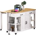 thumbnail image 1 of Kitchen Island with Extendable Table and Power Outlet, Wood Kitchen Rolling Cart with 2 Drawers & 2 Cabinets, Internal Storage Rack and Adjustable Shelf, White, 1 of 9