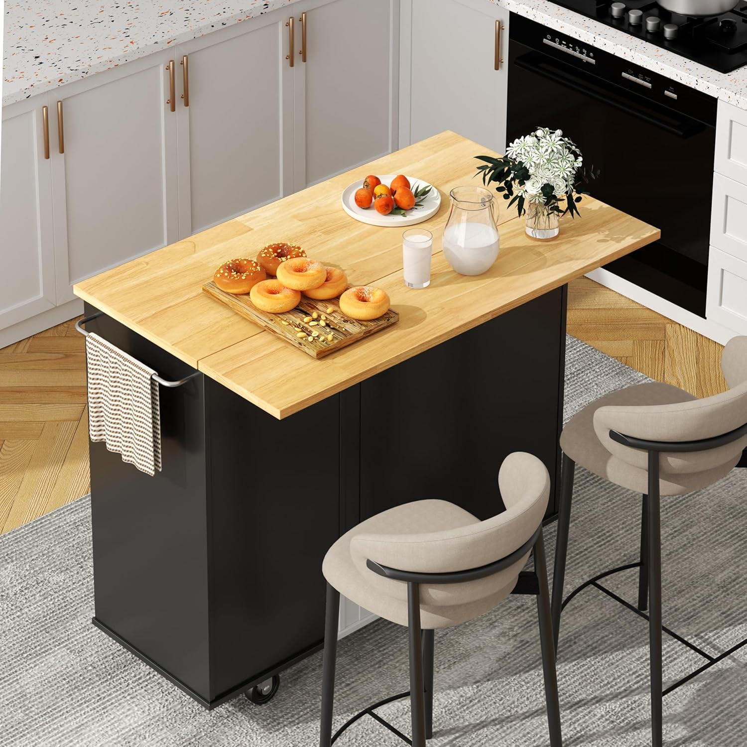 Kitchen Island with Folding Drop Leaf, Rolling Island Table with ...
