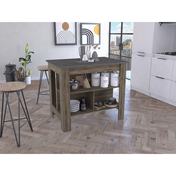 Kitchen Island | Four legs and three shelves for storage | Made of particle board | Solves limited kitchen storage space
