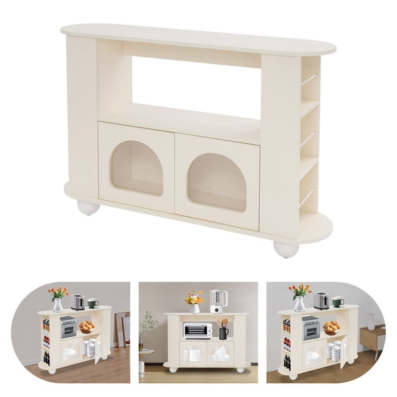 Kitchen Island, Freestanding Buffet Cabinet with Storage, Cream White, 2 Tiers Open Shelves, Wine Rack Side Storage, Kitchen Sideboard for Dishes, Appliances, Dining Organizer