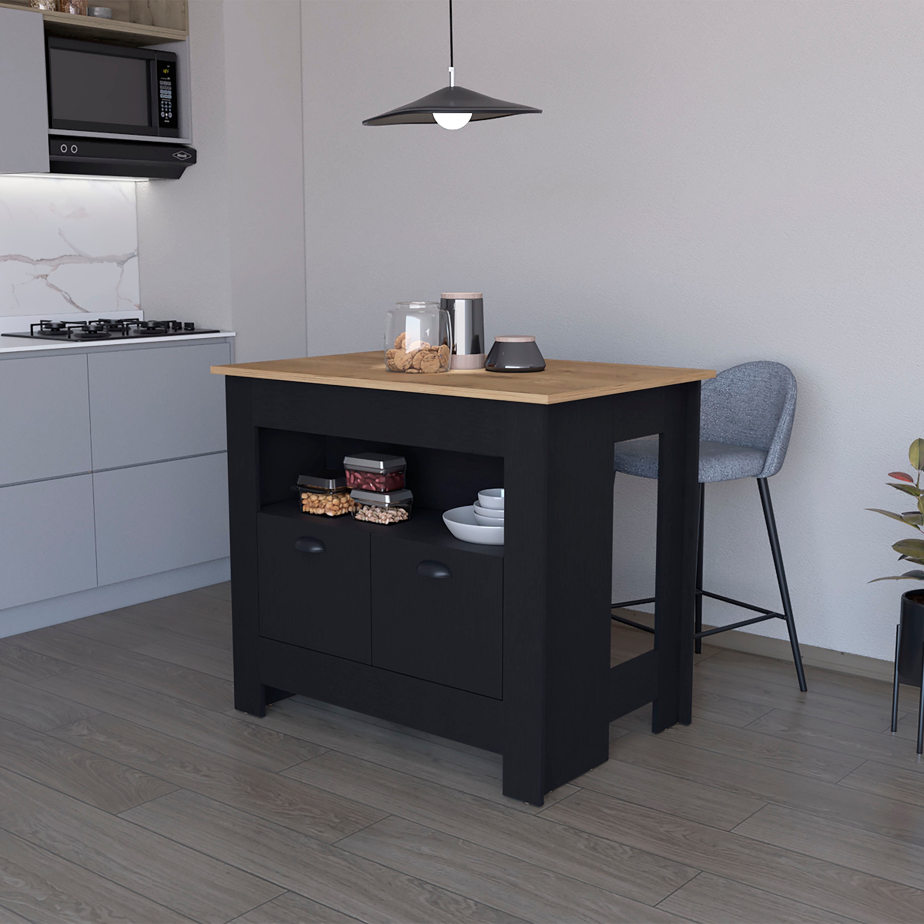 Kitchen Island Furniture, Black 2-Door Kitchen Island, Dining Kitchen ...