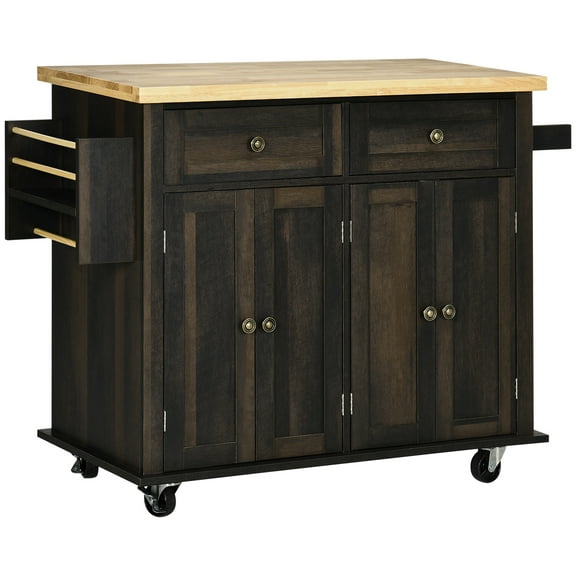 Kitchen Island Furniture HOMCOM Modern Rolling Kitchen Island Cart with Spice Rack, Brown Oak,Dining Kitchen Carts