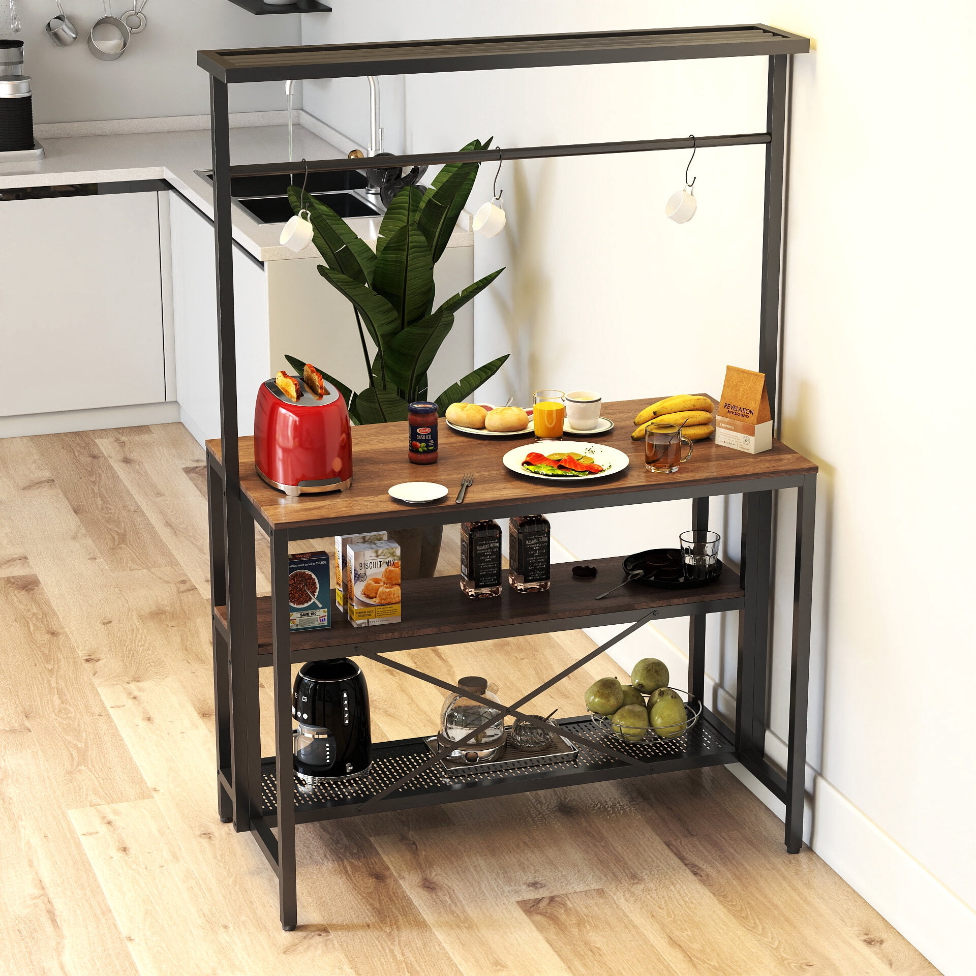 Kitchen Island Furniture kitchen Island, Bakers Rack, Island Table for Kitchen,3 Tier Microwave Stand Oven Shelf with Storage, Storage Shelf for Kitchen Dining Room Living Room,3 Hooks,Dining Kitchen