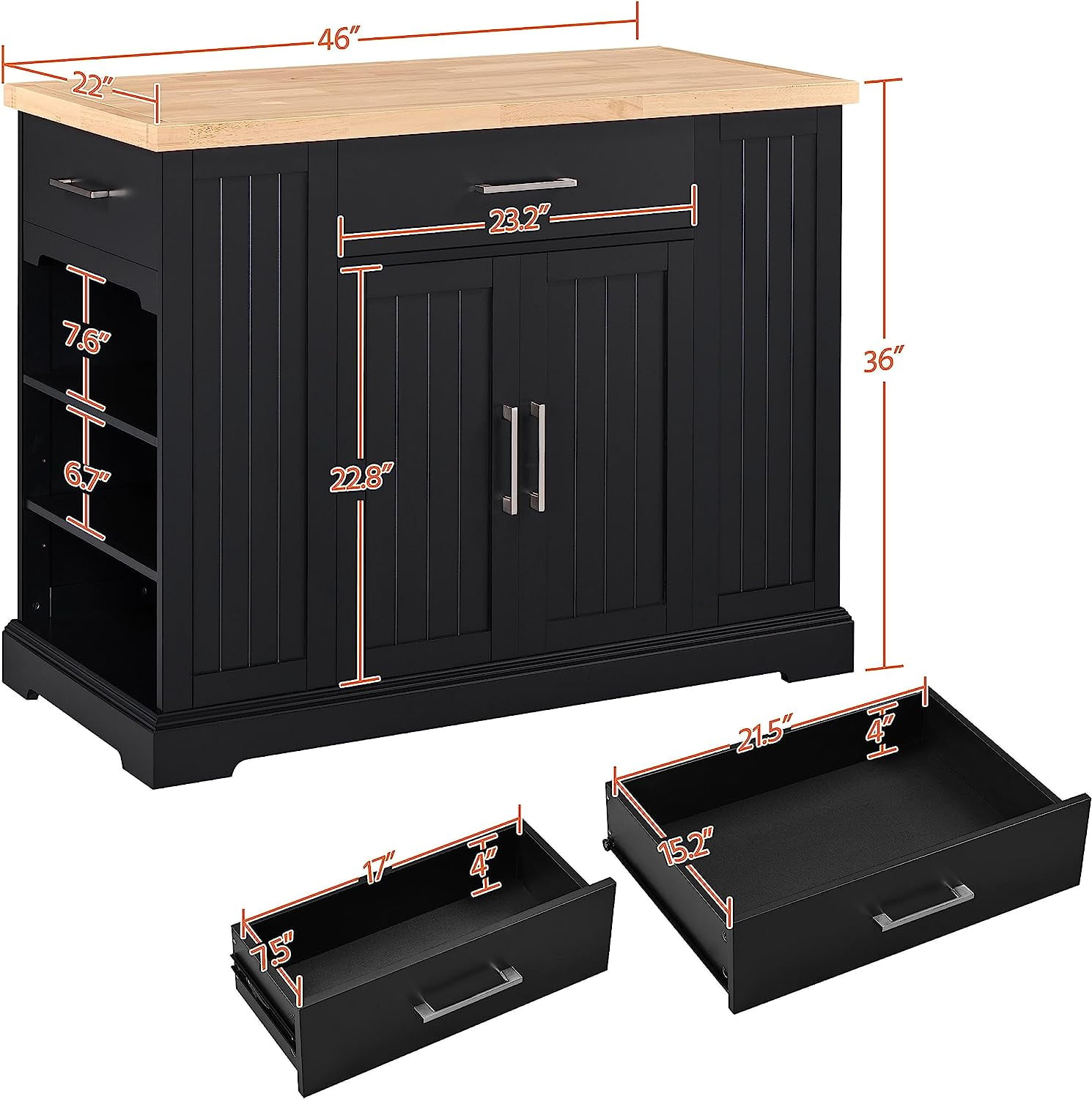 Kitchen Island on Hidden Wheels, Rolling Kitchen Cart with Thicker