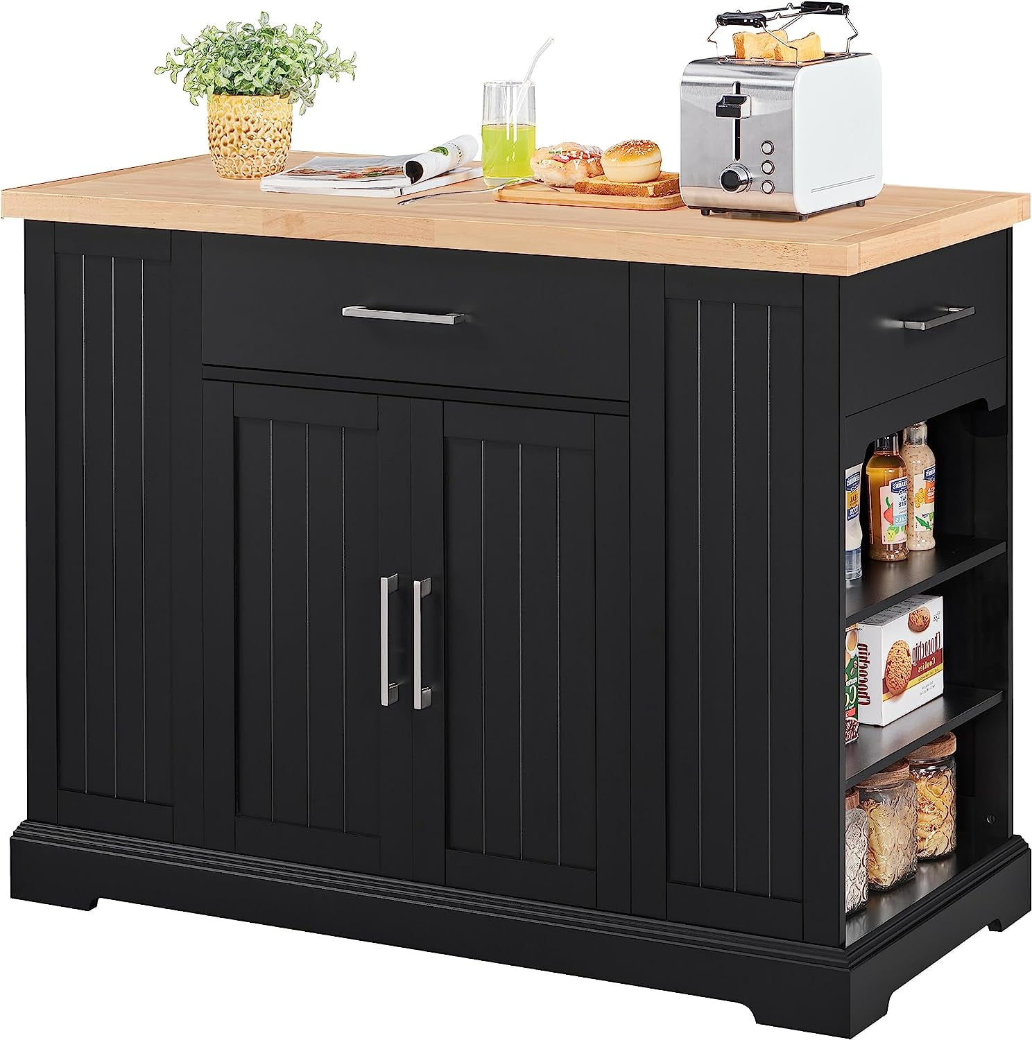 Kitchen Island on Hidden Wheels, Rolling Kitchen Cart with Thicker