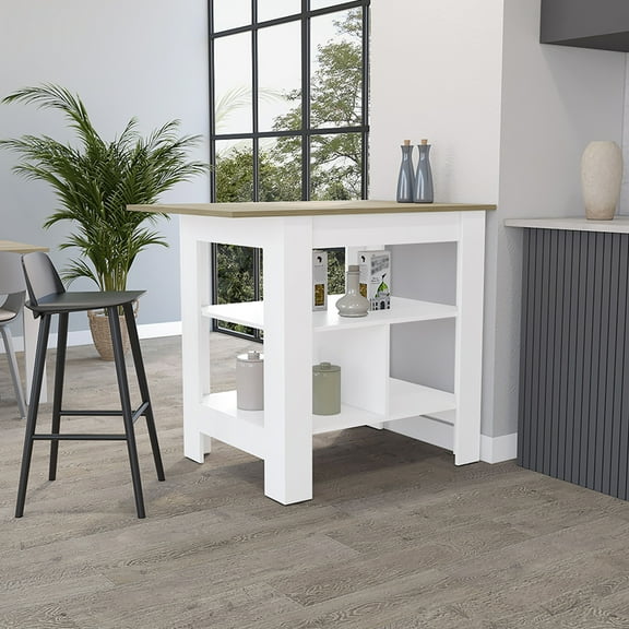 Kitchen Island In White, 3-shelf Wear- Feature - Provides Extra Counter And Storage For Efficient Meal Prep , Expands Area Baking