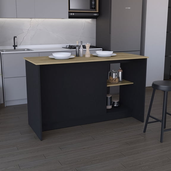 Kitchen Island | Large Countertop for Mixing, Shelves for Recipe Books | Engineered Wood Structure | Helps with Kitchen Storage Management