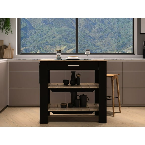 Kitchen Island | Large Tabletop for Breakfast & Meal Prep, Ample Storage | Particle Board Construction | Solves Storage Needs