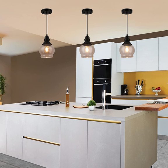 Kitchen Island Light Fixtures, Black Pendant Light with Seeded Glass Shade Mini Pendant Lighting for Kitchen Island, Farmhouse Ceiling Light for Kitchen Island Dining Room Hallway Living Room