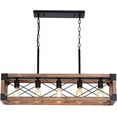 thumbnail image 1 of Kitchen Island Lighting, 33.5-Inch 5 Lights Farmhouse Linear Chandelier for Dining Room Pool Table Pendant Light Fixture, Rustic Wood Grain Finish, Industrial Pendant Light, 1 of 7