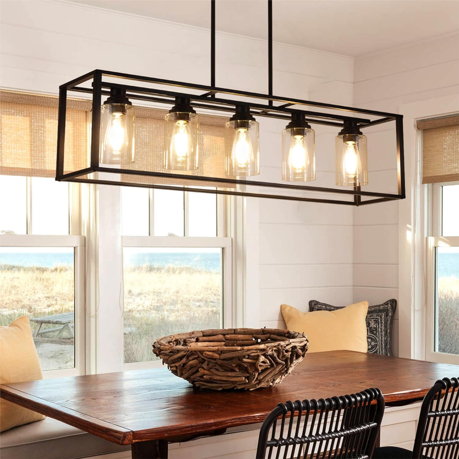 Kitchen Island Lighting, Black Farmhouse Dining Room Light Fixtures ...