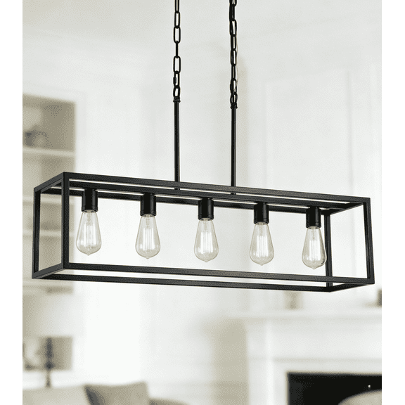 Kitchen Island Lighting for Dining Room,5-Light Farmhouse Modern Industrial Linear Rectangle Chandelier