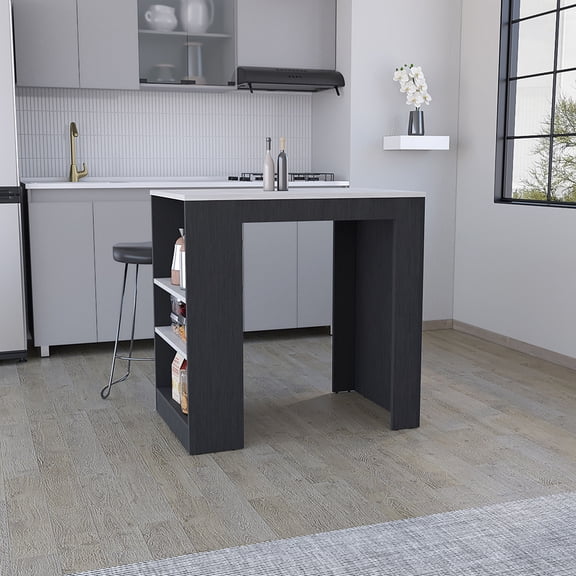 Kitchen Island, Modern Engineered Wood Stationary Island with 3-Side Storage Shelves, 36.2"W x 23.2"D Rectangular Meal Prep Workspace and Dining Table, Multicolor for Kitchen Use