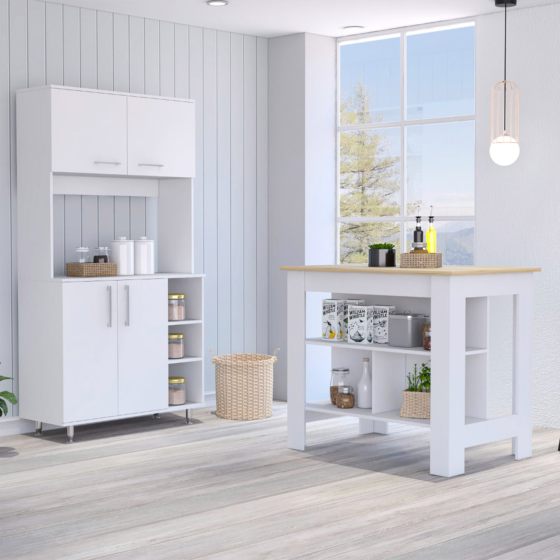 Kitchen Island and Pantry Cabinet Set | Perfect for Entertaining, Meal ...