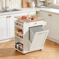 thumbnail image 1 of Kitchen Island, Island Table for Kitchen, Kitchen Carts on Wheels with Storage, Hidden Tilt Out Trash Cabinet, White, 1 of 7