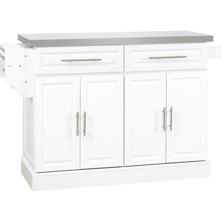 Kitchen Island On Rollers For Organization, White, Stainless Steel Counter, 2 Drawers, Cabinets, Spice Rack, Towel Rack Rolling Table From , Surface, Stand