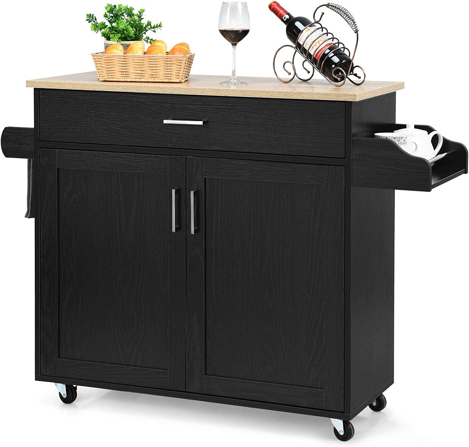Kitchen Island Rolling Kitchen Cart with Spice and Towel Rack Large