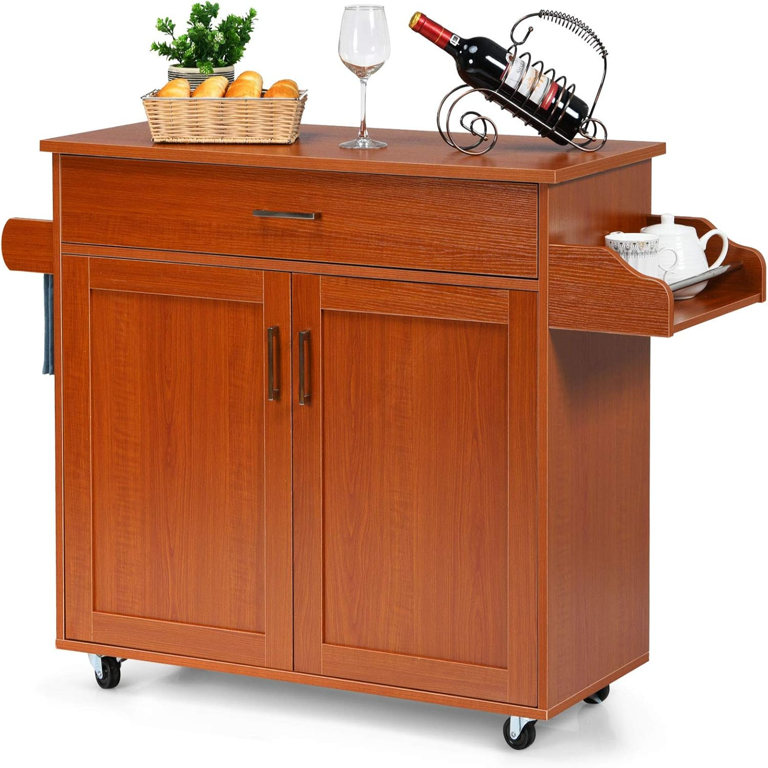 Kitchen Island Rolling Kitchen Cart with Spice and Towel Rack Large