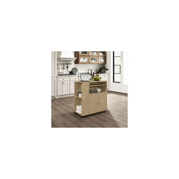 Kitchen Island Rolling Cart on Wheels with Storage Cabinet (Beech)