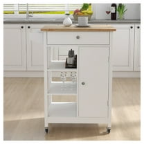 Kitchen Island Rolling Cart with Adjustable Shelves & Towel Rack - Rubber Wood Top, White Finish - Mobile Kitchen Storage for Small Spaces