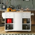 thumbnail image 1 of Kitchen Island with Rubber Wood Top, Rolling Mobile Kitchen Island with Storage and Towel Rack, Rolling Kitchen Table with Drop Leaf Countertop, Adjustable Shelves Drawers,Island Table Kitchen White, 1 of 7