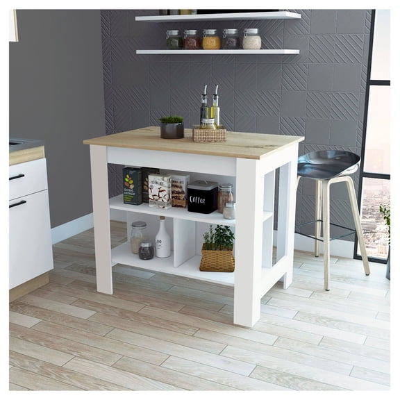 Kitchen Island with Shelves, 40.5" Wide Rolling Kitchen Cart with 3 Storage, Wood Kitchen Counter for Small Spaces, Home Kitchen Island with Towel Rack