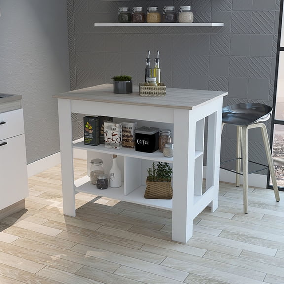 Kitchen Island | Silver Film Kills Bacteria, 3 Storage Shelves | Quality Particle Board | Meets Kitchen Storage Needs