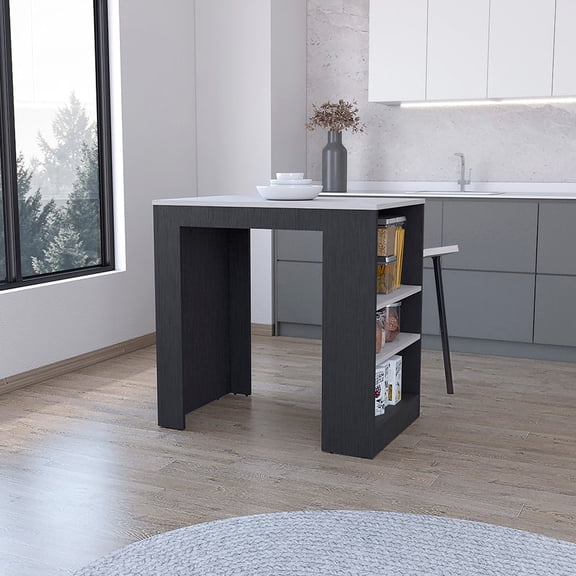 Kitchen Island - Spacious Top And Shelves For Efficient Use Counter Height Functional Storage