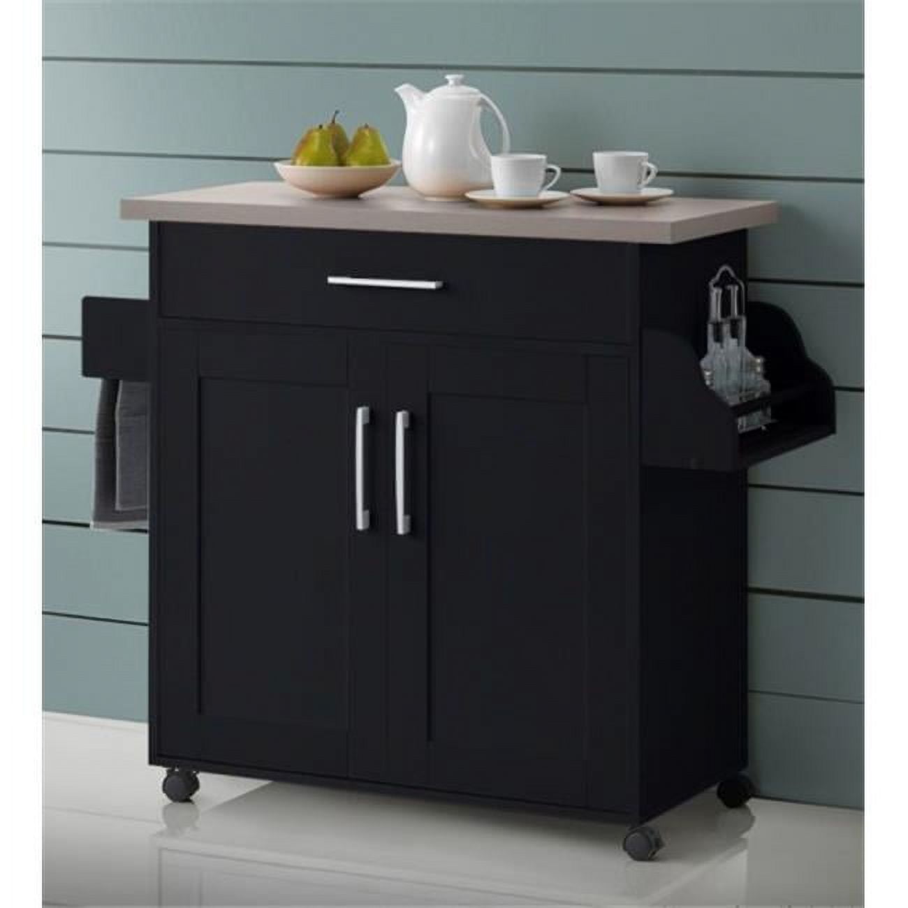 Elegant Chocolate-Grey Kitchen Island with Spice Rack and Towel Holder