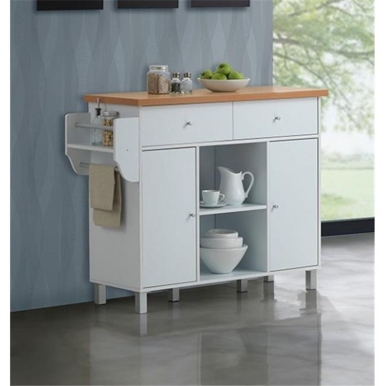 Elegant White Compressed Wood Kitchen Island with Spice and Towel Rack