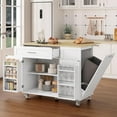 thumbnail image 1 of Kitchen Island with Storage, 31.5" D Rolling Kitchen Island Cart on Wheels with Widen Drop Leaf Rubberwood Top, Large Mobile Kitchen Island with Trash Can Storage and Towel Bar, White, 1 of 10