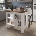 thumbnail image 1 of Kitchen Island with Storage Cabinet, Stationary Kitchen Table with Wood Worktop, Kitchen Island Side Table with 3 Open Shelves for Home, Coffe Bar, Kitchen, 1 of 7
