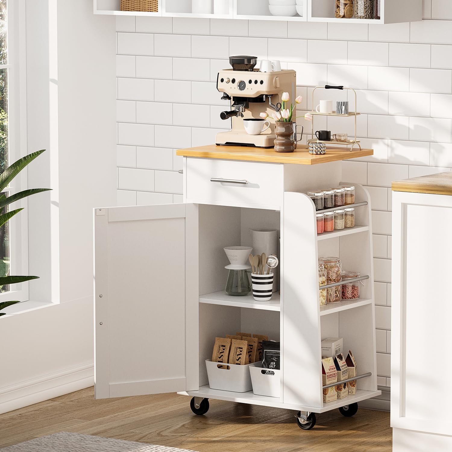 Kitchen Island with Storage Cart Table Rolling Butcher Block