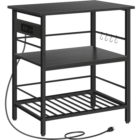 Kitchen Island with Storage, Kitchen Island Table with Power Outlet, 35.4" L 3 Tier Coffee Station and Microwave Stand, for Home, Kitchen and Dining Room, Black BB021ZD01