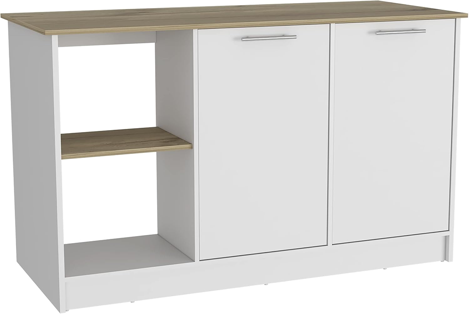 Kitchen Island with Storage, Large Prep & Serving Top, Double-Door Cabinet with Interior Shelves, Dual Open Shelves, Modern Space-Saving Design for Meal Prep