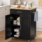 Kitchen Island with Storage - Mobile Rolling Kitchen Island Cart with Wheels, Large Drawer, Adjustable Shelf & Towel Rac