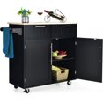 Kitchen Island with Storage Portable Kitchen Cart with Rubber Wood