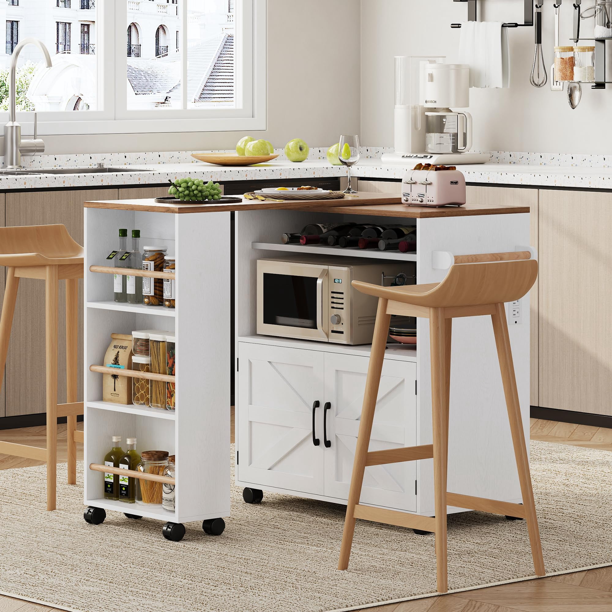 Kitchen Island with Storage and Power Outlet, Rolling Kitchen Island on ...