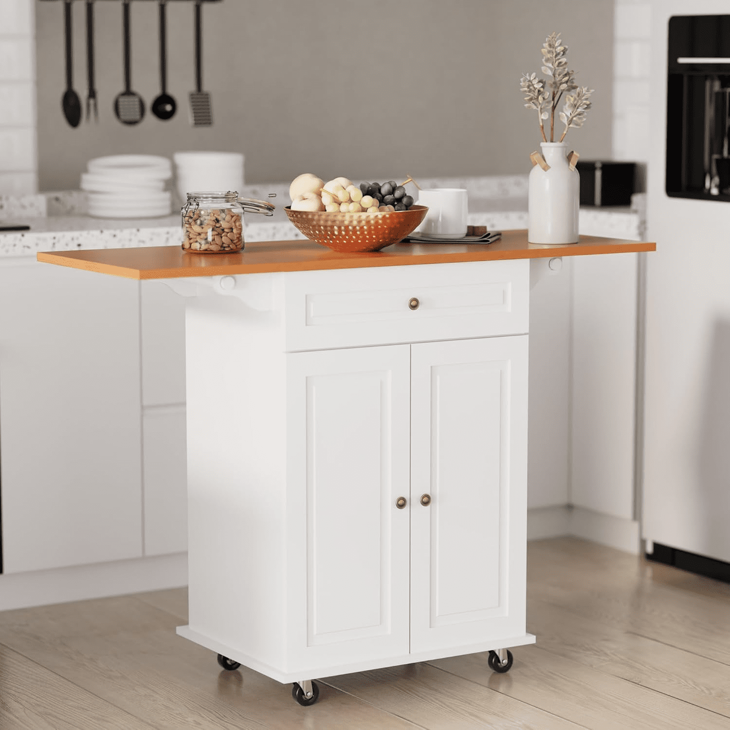 Kitchen Island with Storage Rolling Kitchen Cart with Solid Wood