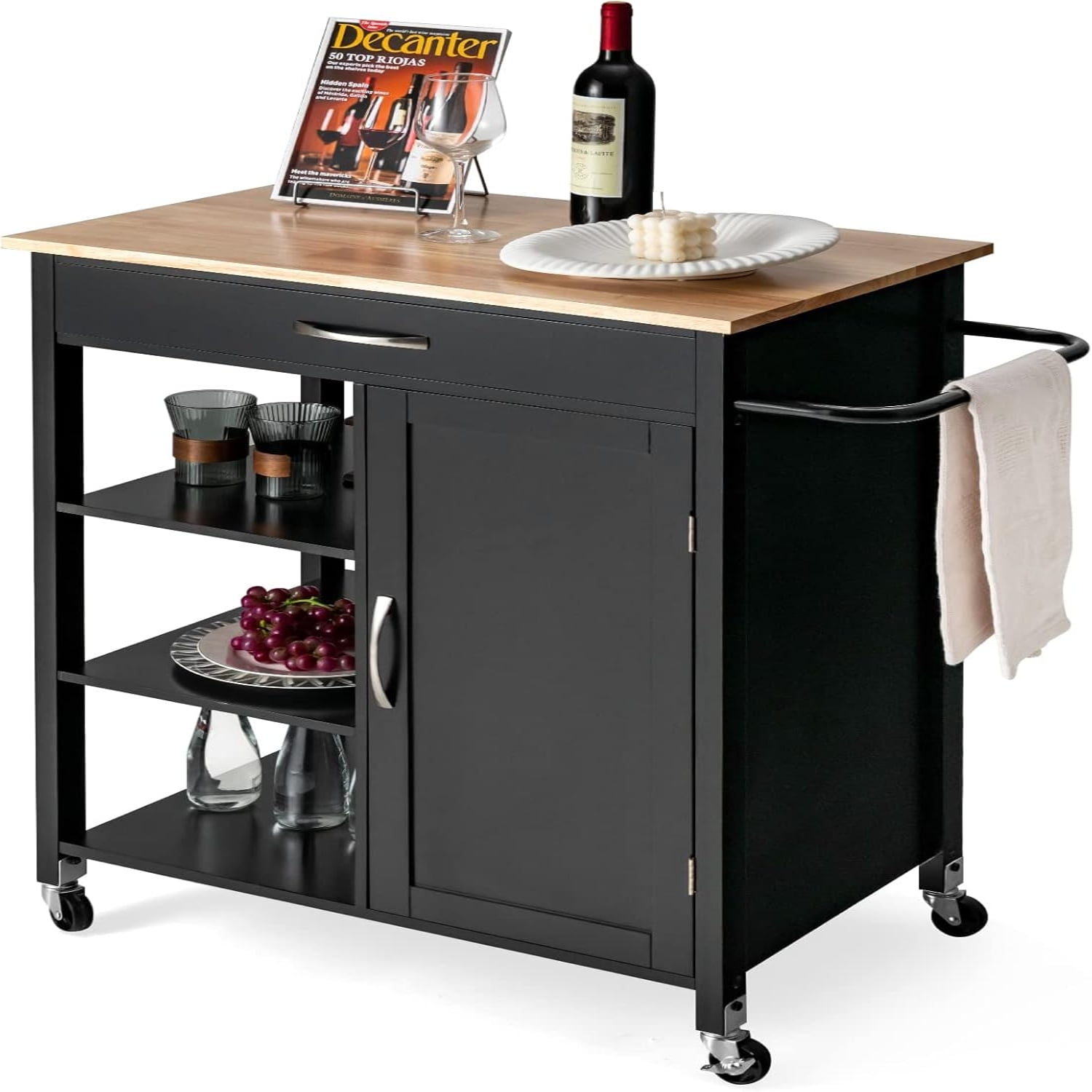 Kitchen Island with Storage Rolling Kitchen Cart with Towel Rack
