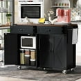 thumbnail image 1 of Kitchen Island with Storage, Rolling Kitchen Island Cart On Wheels with Power Outlet & Drop Leaf Countertop, Mobile Island Table for Kitchen with 2 Drawers 2 Cabinet, Spice Rack, Towel Rack, Black, 1 of 10