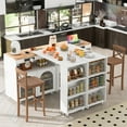 thumbnail image 1 of Kitchen Island with Storage, Rolling Kitchen Island Table with Extended Table, 3 Open Shelves and 2 Glass Doors, Built-in LED Lights & Power Outlets, Kitchen Cart Cabinet on Wheels for Home, White, 1 of 9