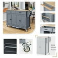 thumbnail image 1 of Kitchen Island with Storage on Wheels, Rolling Kitchen Island Cart with 2 Drawers and 2 Storage Cabinets, Wooden Countertop, Spice and Towel Racks, Adjustable Shelves, Gray Blue, 1 of 12