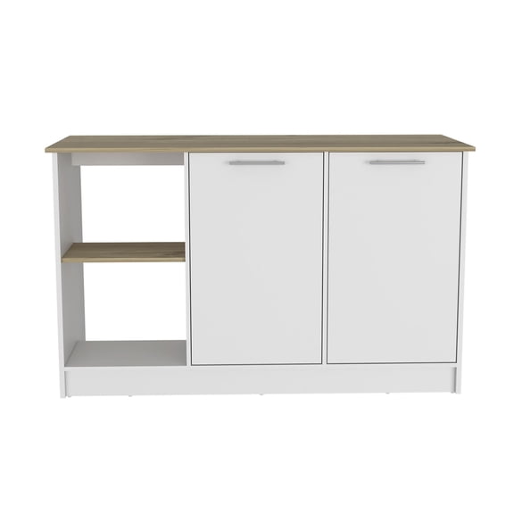 Kitchen Island with Storage, White / Light Oak, 59 Wide, Rolling Kitchen Cart with Drop Leaf, Kitchen Counter with Cabinets and Shelves for Small Spaces